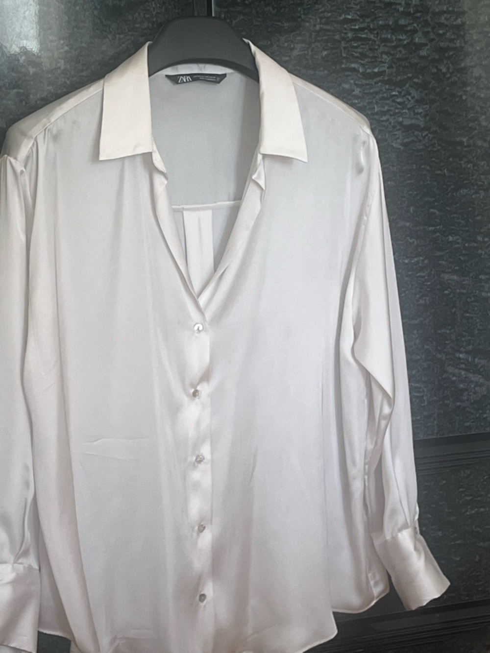Zara Satin Women’s Button-Up Shirt in Silver-Ivory - Picture 2 of 7